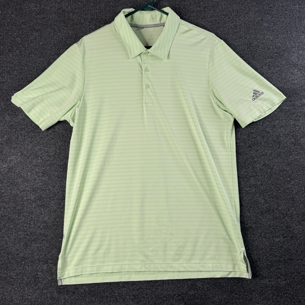 Adidas Mens Polo Shirt Short Sleeve Light Green Striped Golf Athletic Size L